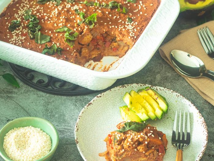 Mexican-Enchilada-Pie-with-Mole-Sauce